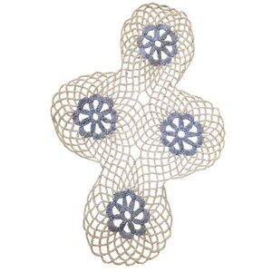 Vintage‎ Doily Handwoven Crochet Lace Blue Floral Open Lace Work 15 x10"